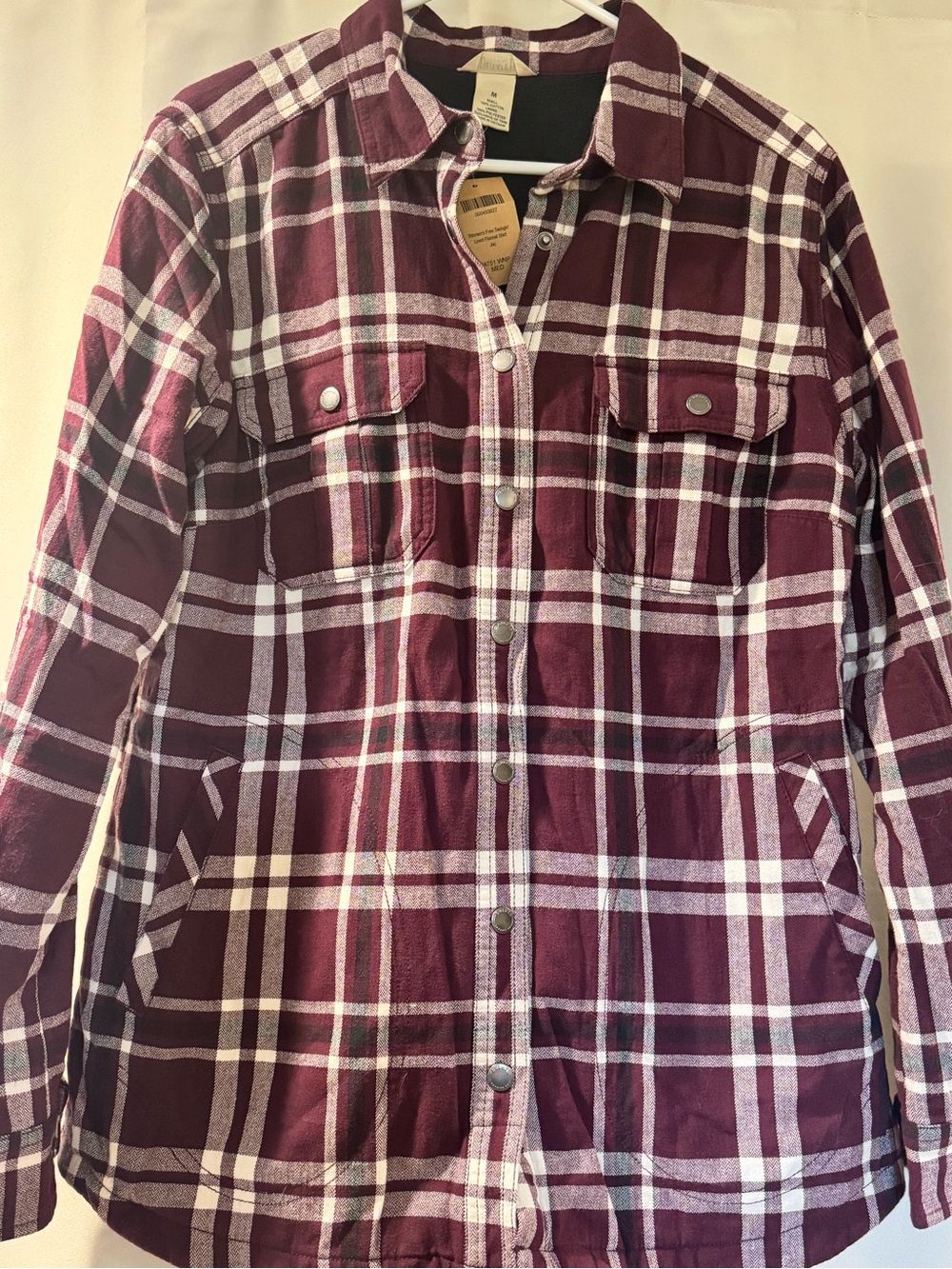 Duluth Trading Co Burgundy and White Plaid Button-Front Shirt